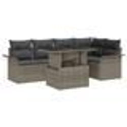 vidaXL Ensemble de Canapé de Jardin 6 Pièces avec Coussins Gris en Poly Rattan