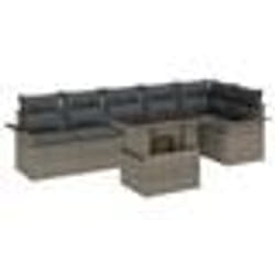 vidaXL Ensemble de Canapés de Jardin 7 pièces avec Coussins Gris Rattan Synthétique