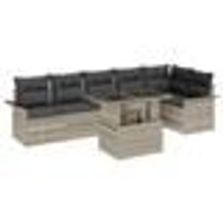 vidaXL Ensemble de Canapé de Jardin 7 pièces avec Coussins en Rotin Poly Gris Clair