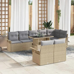 vidaXL Ensemble de Canapés de Jardin 9 pièces avec Coussins Beige Poly Rattan