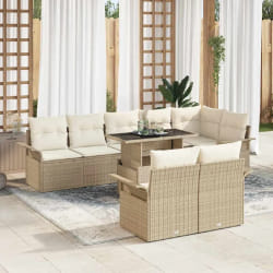 vidaXL Ensemble de canapé de jardin 9 pièces avec coussins beige en poly rotin