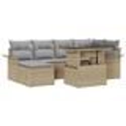 vidaXL Ensemble de canapé de jardin 7 pièces avec coussins beige en rotin poly