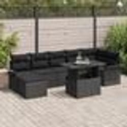 vidaXL Ensemble de canapé de jardin 8 pièces avec coussins Noir Poly Rattan