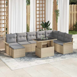 vidaXL Canapé de Jardin 9 Pièces avec Coussins Beige Rattan Poly
