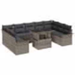 vidaXL Ensemble de 10 pièces avec coussins en rattan poly gris