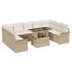 vidaXL Ensemble de canapés de jardin 10 pièces avec coussins beige rattan poly