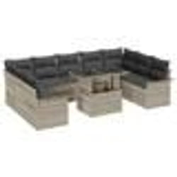 vidaXL Ensemble de canapé de jardin 10 pièces avec coussins en rotin poly gris clair