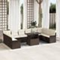 vidaXL Ensemble de canapé de jardin de 11 pièces avec coussins marron en poly rotin