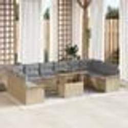 vidaXL Ensemble de canapé de jardin 11 pièces avec coussins beige en poly rattan