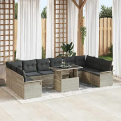 vidaXL Ensemble de jardin 11 pièces avec coussins gris clair en poly rattan