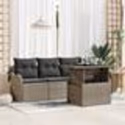 Canapé de Jardin de 5 Pièces avec Coussins Rattan PE Gris