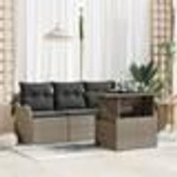 Canapé de Jardin de 5 Pièces avec Coussins Rattan PE Gris