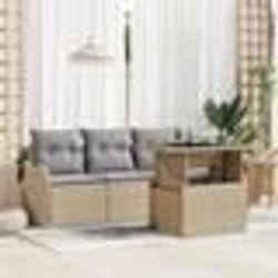 vidaXL Ensemble de Canapés de Jardin 5 Pièces avec Coussins Beige en Poly Rotin