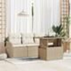 Ensemble de Canapés de Jardin vidaXL 5 Pièces Avec Coussins Beige Rattan Poly
