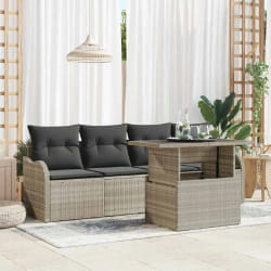 Ensemble de canapé de jardin de 5 pièces avec coussins gris clair en poly rotin