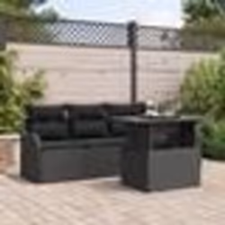 Ensemble de Canapé de Jardin de 5 pièces avec Coussins en Poly Rattan Noir
