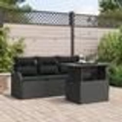Ensemble de Canapé de Jardin de 5 pièces avec Coussins en Poly Rattan Noir