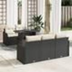 Canapé de Jardin 6 pièces avec coussins en Rotin Noir