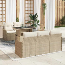 Ensemble de 6 pièces de canapés de jardin avec coussins en rotin poly beige