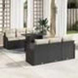 Ensemble de 7 pièces de canapé de jardin avec coussins Noir en Rattan Poly
