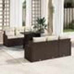 Ensemble de canapé de jardin 7 pièces avec coussins en rotin synthétique brun