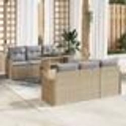 Ensemble de canapé de jardin vidaXL 7 pièces avec coussins Beige Poly Rotin