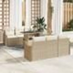 Ensemble de canapé de jardin 7 pièces avec coussins en poly rotin beige