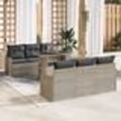 Ensemble de canapé de jardin 7 pièces avec coussins gris clair en poly rotin
