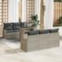 Ensemble de canapé de jardin 7 pièces avec coussins gris clair en poly rotin