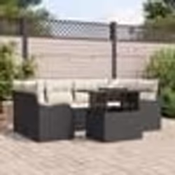 Set de canapé de jardin 7 pièces avec coussins en poly rotin noir