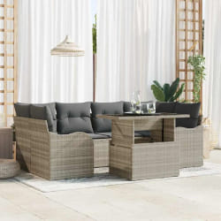 vidaXL Ensemble de canapé de jardin 7 pcs Gris clair Poly rotin
