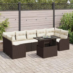 Ensemble de canapé de jardin de 8 pièces avec coussins marron poly rattan