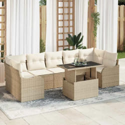 Ensemble de canapé de jardin 8 pièces avec coussins Beige Rotin Poly