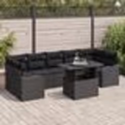 Ensemble de canapé de jardin 8 pièces avec coussins en rotin noir