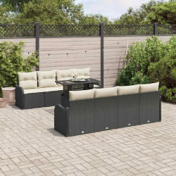 Ensemble de Canapé de Jardin vidaXL 9 Pièces avec Coussins Rattan Poly Noir