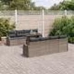 Ensemble de Canapés de Jardin 9 Pièces avec Coussins Gris Poly Rattan