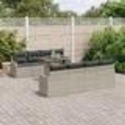 Ensemble de canapé de jardin 9 pièces avec coussins en poly rotin gris clair
