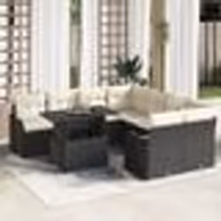 Ensemble de Canapés de Jardin 9 Pièces avec Coussins Noir Poly Rotin