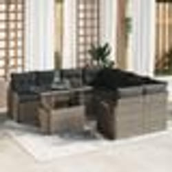 vidaXL Ensemble de Canapé de Jardin 9 Pièces avec Coussins Gris Rattan Poly
