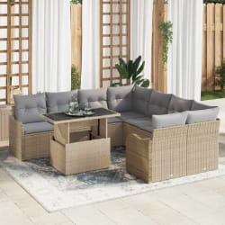 Canapé de jardin 9 pièces avec coussins Beige Poly Rotin vidaXL
