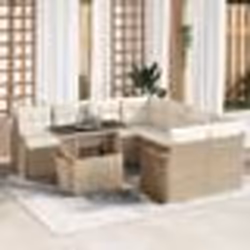 vidaXL Ensemble de Canapé de Jardin 9 Pièces avec Coussins Beige Poly Rattan