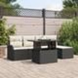 Ensemble de Canapés de Jardin 6 pièces avec Coussins Noir Rattan Poly