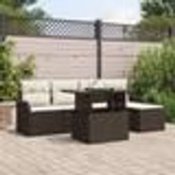 Ensemble de Canapé de Jardin 6 pièces vidaXL avec coussins Rattan Poly Marron