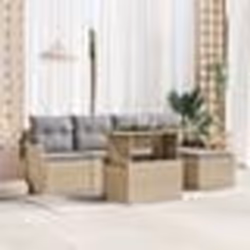 Ensemble de Canapé de Jardin 6 Pièces avec Coussins Beige Rattan