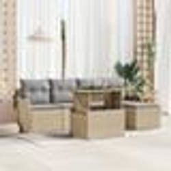 Ensemble de Canapé de Jardin 6 Pièces avec Coussins Beige Rattan