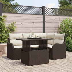Ensemble de Canapés de Jardin vidaXL 5 Pièces avec Coussins Marron Poly Rattan