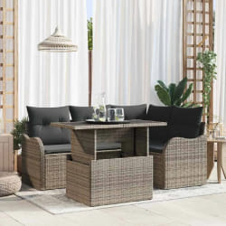 Ensemble de Canapé de Jardin de 5 Pièces avec Coussins Gris en Rattan Synthétique