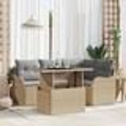 Ensemble de canapés de jardin de 5 pièces avec coussins en poly rotin beige