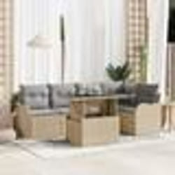 Ensemble de Canapé de Jardin vidaXL 6 pièces avec Coussins en Rattan Poly Beige
