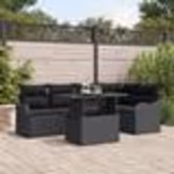Ensemble de canapé de jardin 6 pièces avec coussins Rotin noir vidaXL